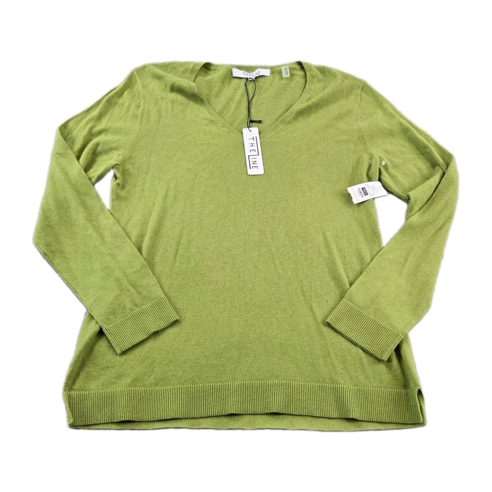 The Line Women's Sweater Long Sleeve V-neck Sweater Lightweight Silk Blend Large